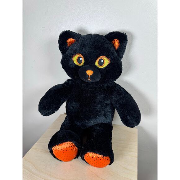 Build A Bear Midnight Sparkle Cat Black Orange Stuffed Animal Plush Halloween - Picture 7 of 10